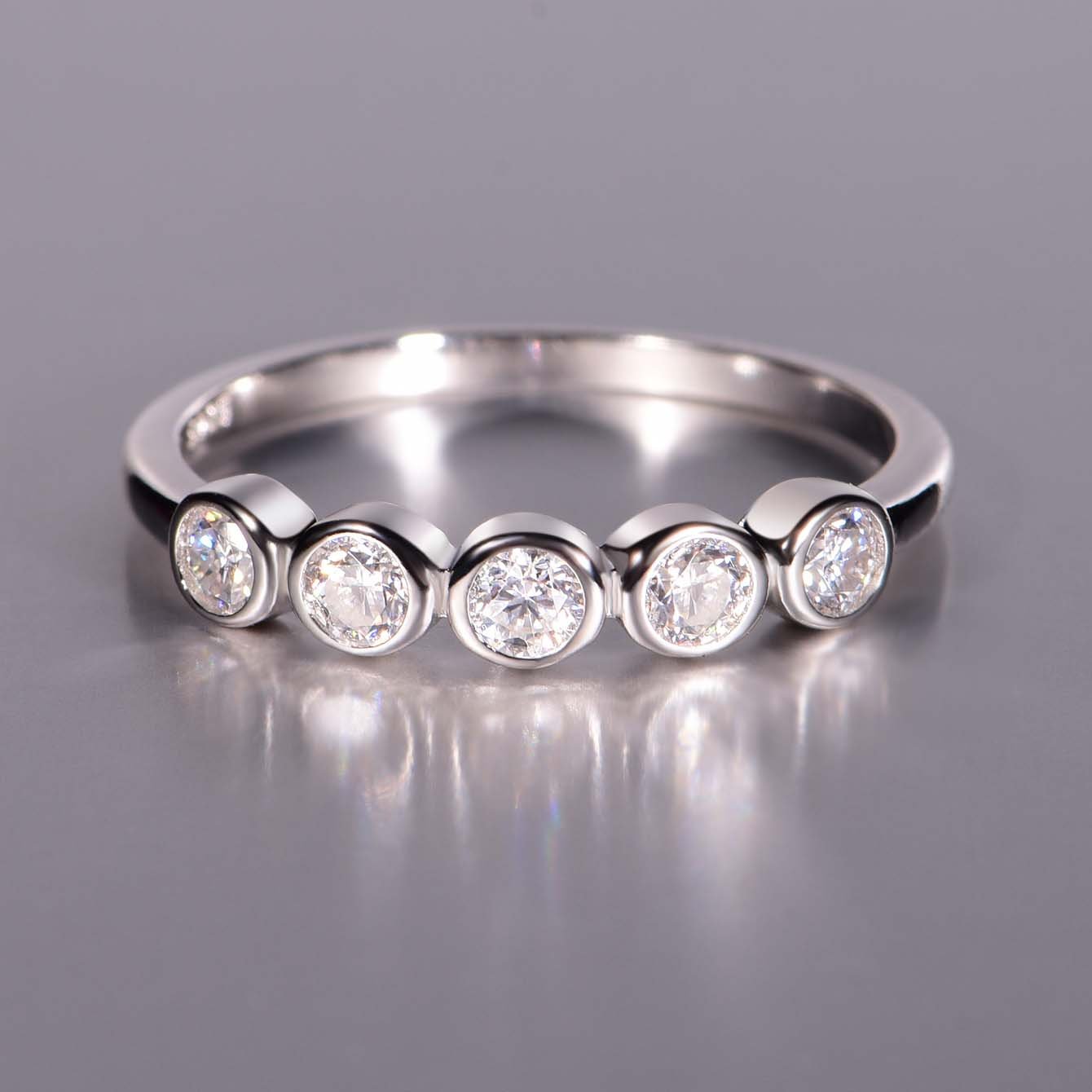 Five-Stone Bezel Moissanite Band Ring - Image 2