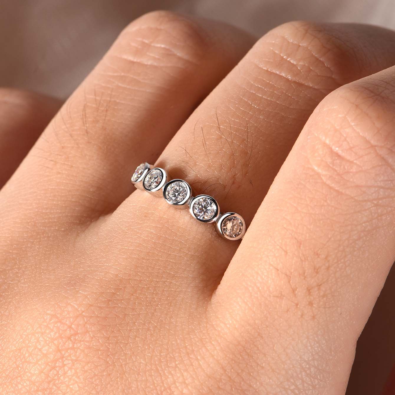 Five-Stone Bezel Moissanite Band Ring - Image 3