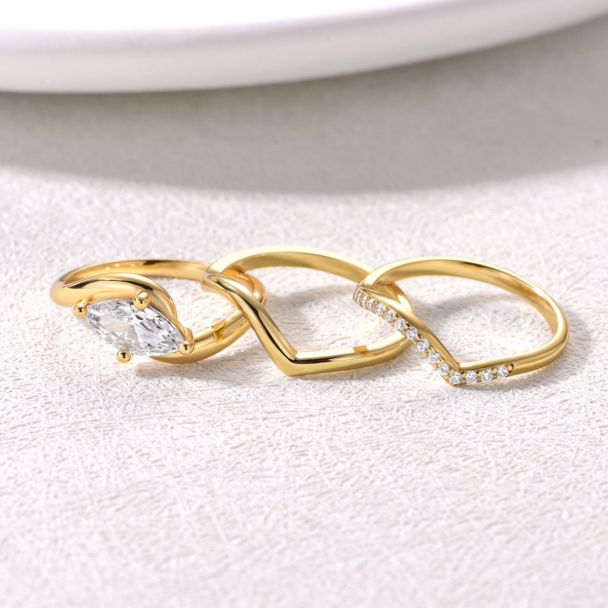 Marquise Moissanite Three-Band Bridal Set – 1ct DEW Yellow Gold - alternate view