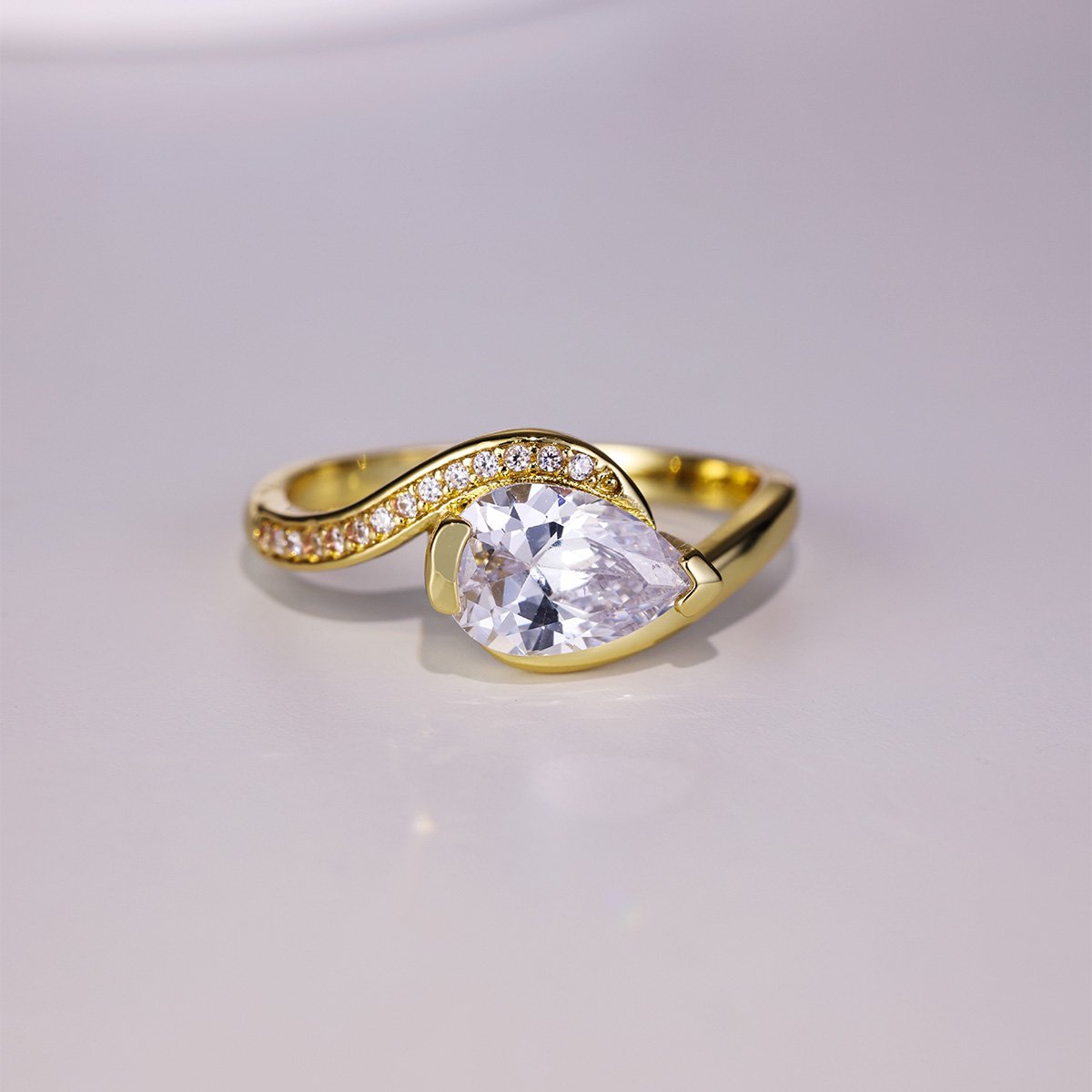 Pear-Cut Moissanite Bypass Ring in 18K Yellow Gold - Image 2