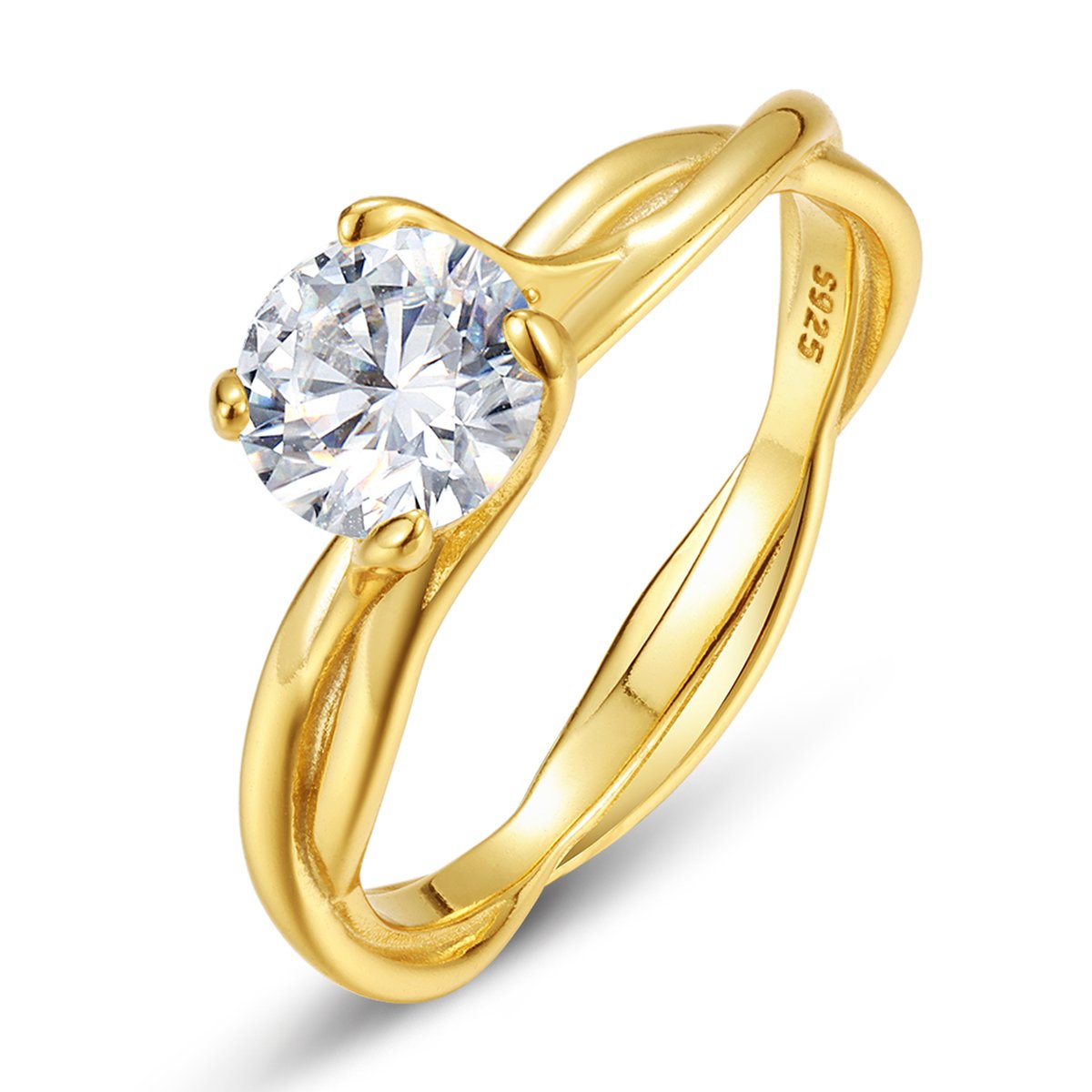 1ct Round Moissanite Vine-Twist Solitaire Ring | 18K Yellow Gold