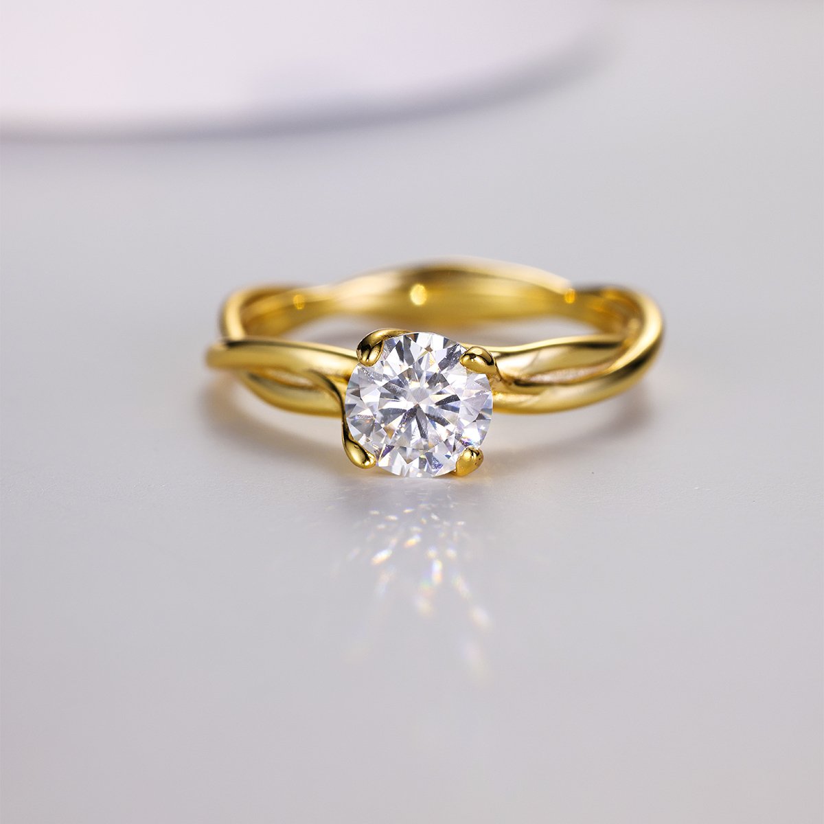 1ct Round Moissanite Vine-Twist Solitaire Ring | 18K Yellow Gold - Image 2
