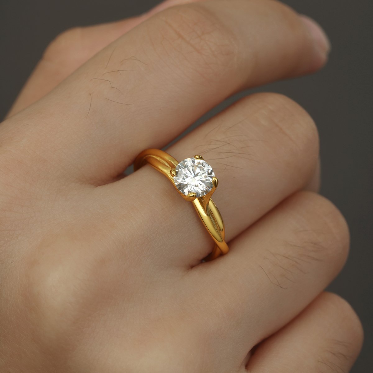 1ct Round Moissanite Vine-Twist Solitaire Ring | 18K Yellow Gold - Image 3