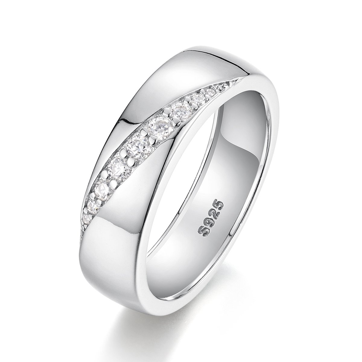 Moissanite Diagonal Pavé Wedding Band – 5.7mm, 0.16ct DEW