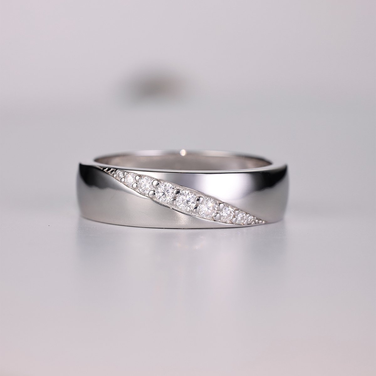 Moissanite Diagonal Pavé Wedding Band – 5.7mm, 0.16ct DEW - alternate view