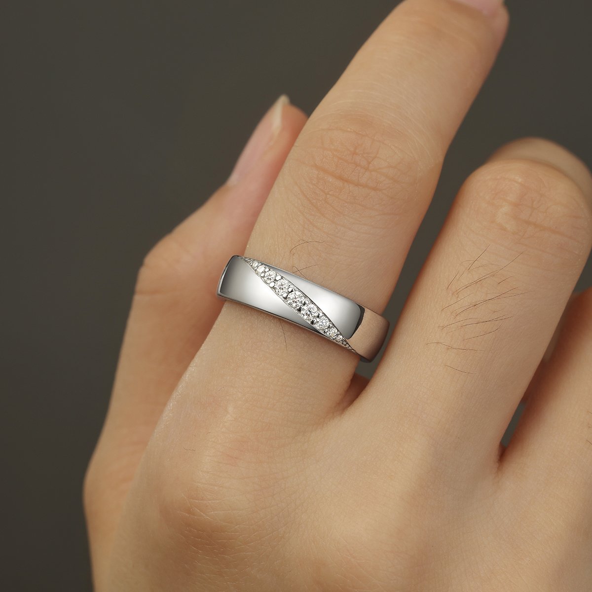 Moissanite Diagonal Pavé Wedding Band – 5.7mm, 0.16ct DEW - Image 3