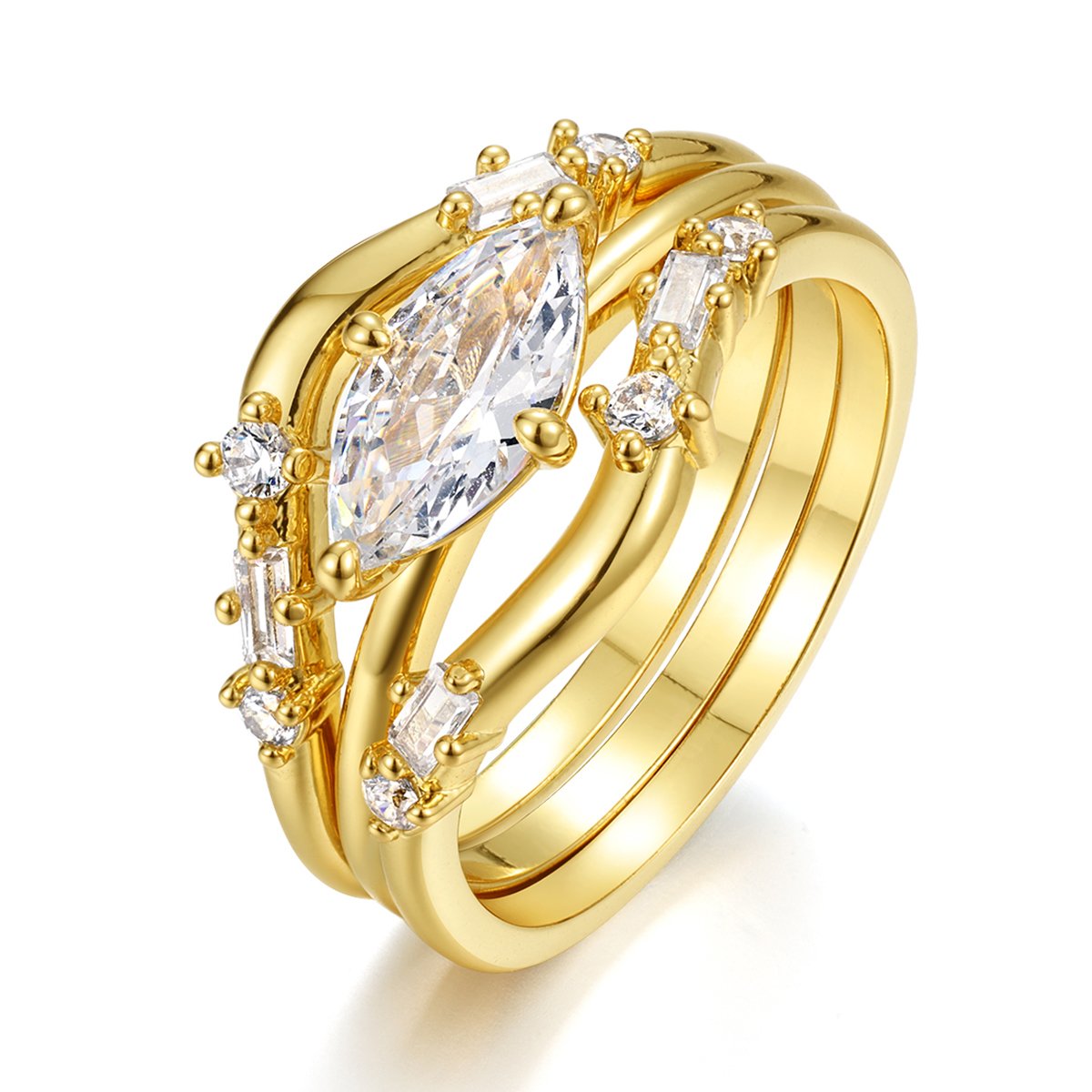 Moissanite Marquise Three-Piece Stacking Bridal Set