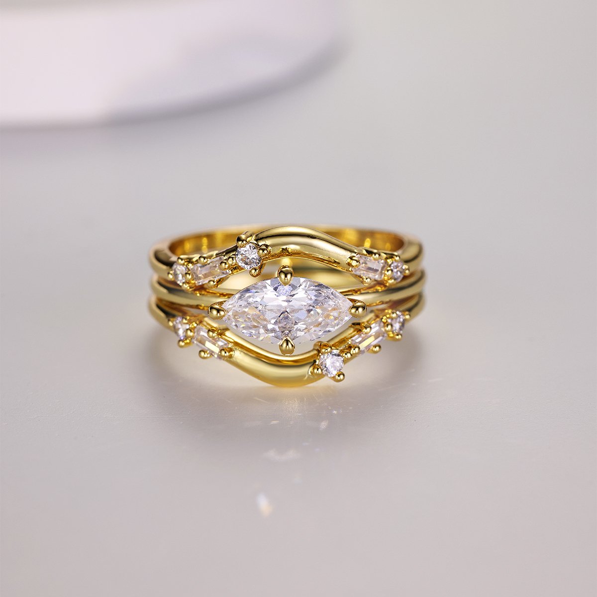 Moissanite Marquise Three-Piece Stacking Bridal Set - Image 2