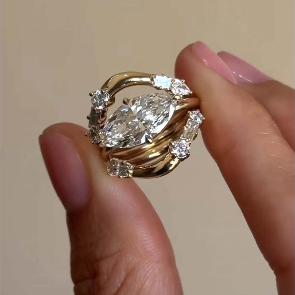 Moissanite Marquise Three-Piece Stacking Bridal Set - Image 4