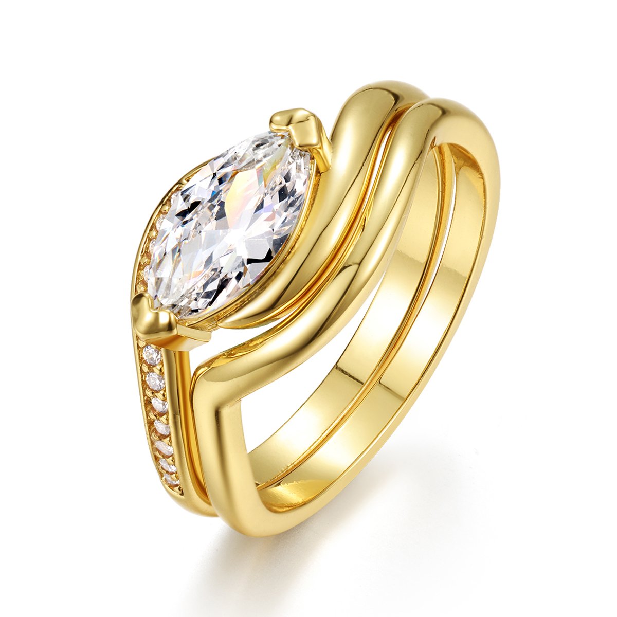 East-West Marquise Moissanite Wrap Bridal Set