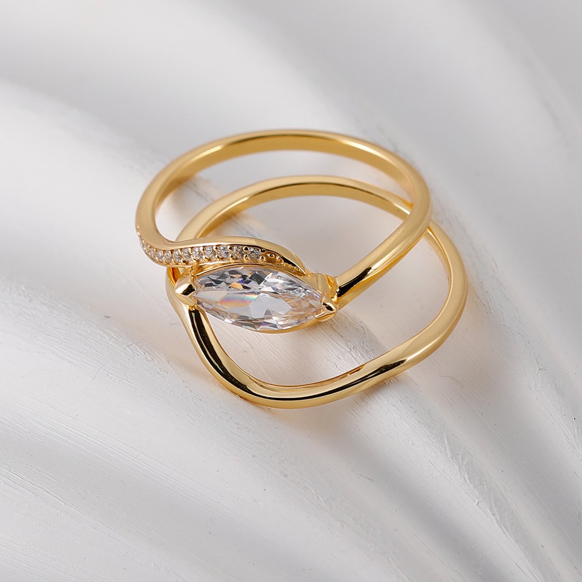 East-West Marquise Moissanite Wrap Bridal Set - Image 2