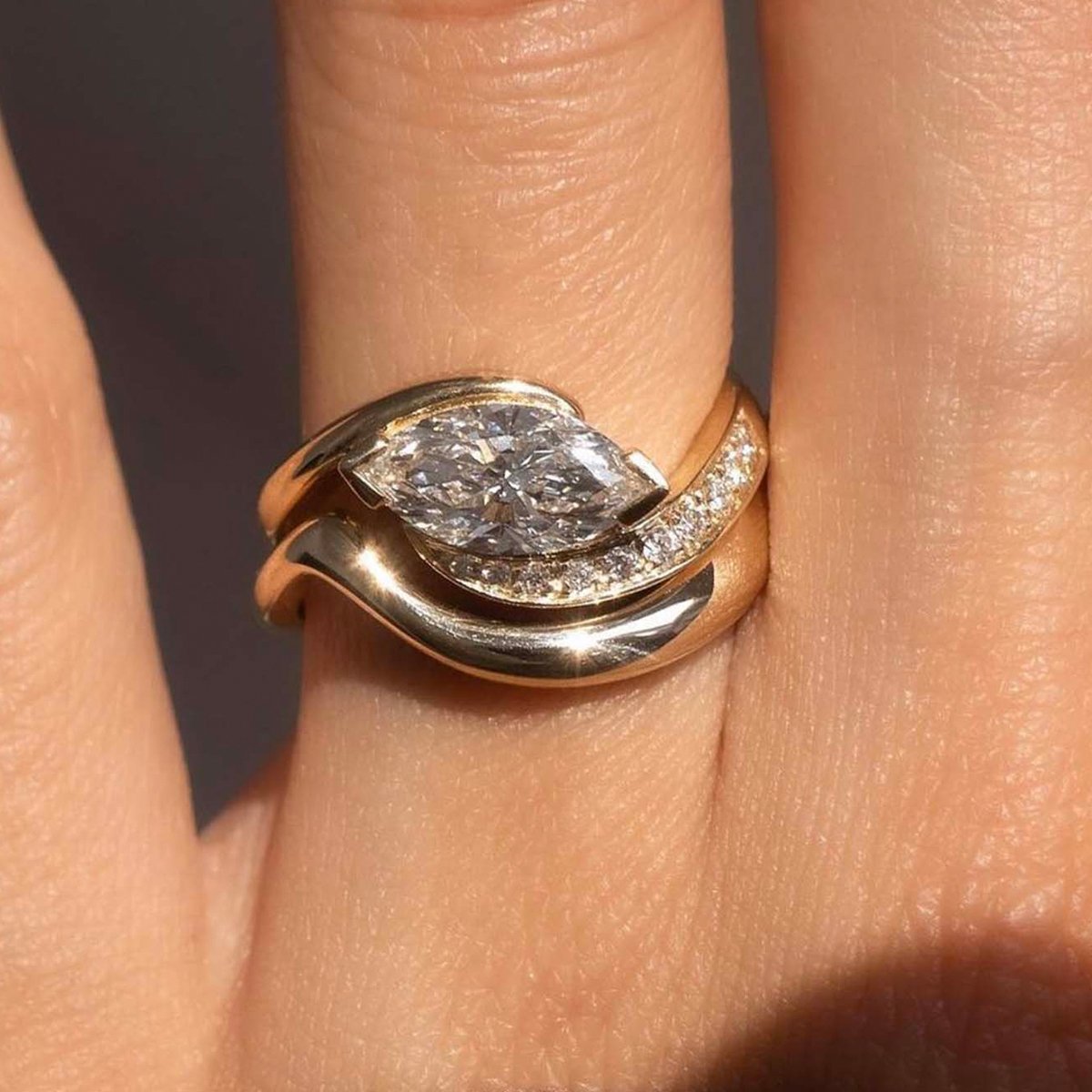 East-West Marquise Moissanite Wrap Bridal Set - Image 4