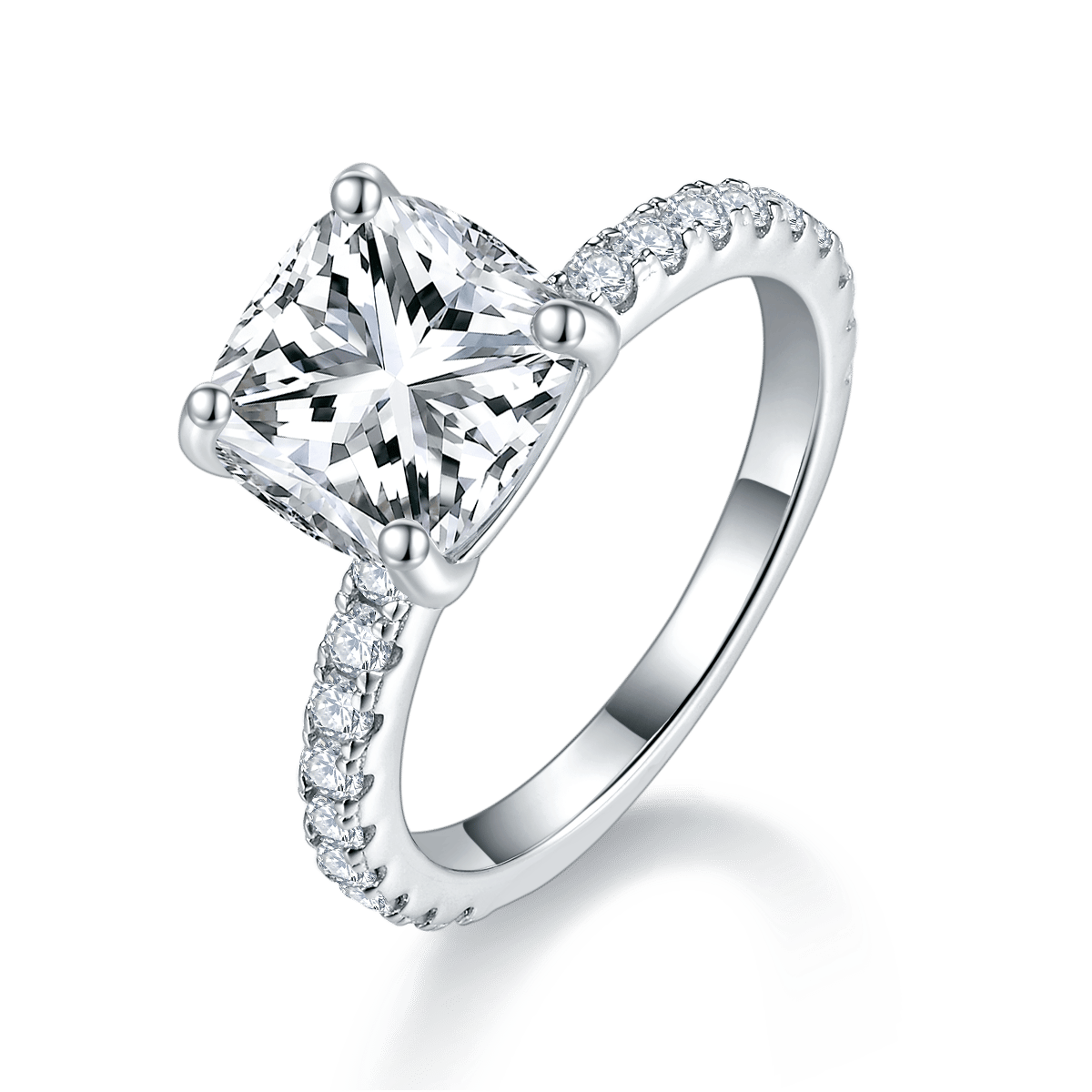 Radiant-Cut Pavé Moissanite Solitaire Ring | 3ct DEW 925 Silver