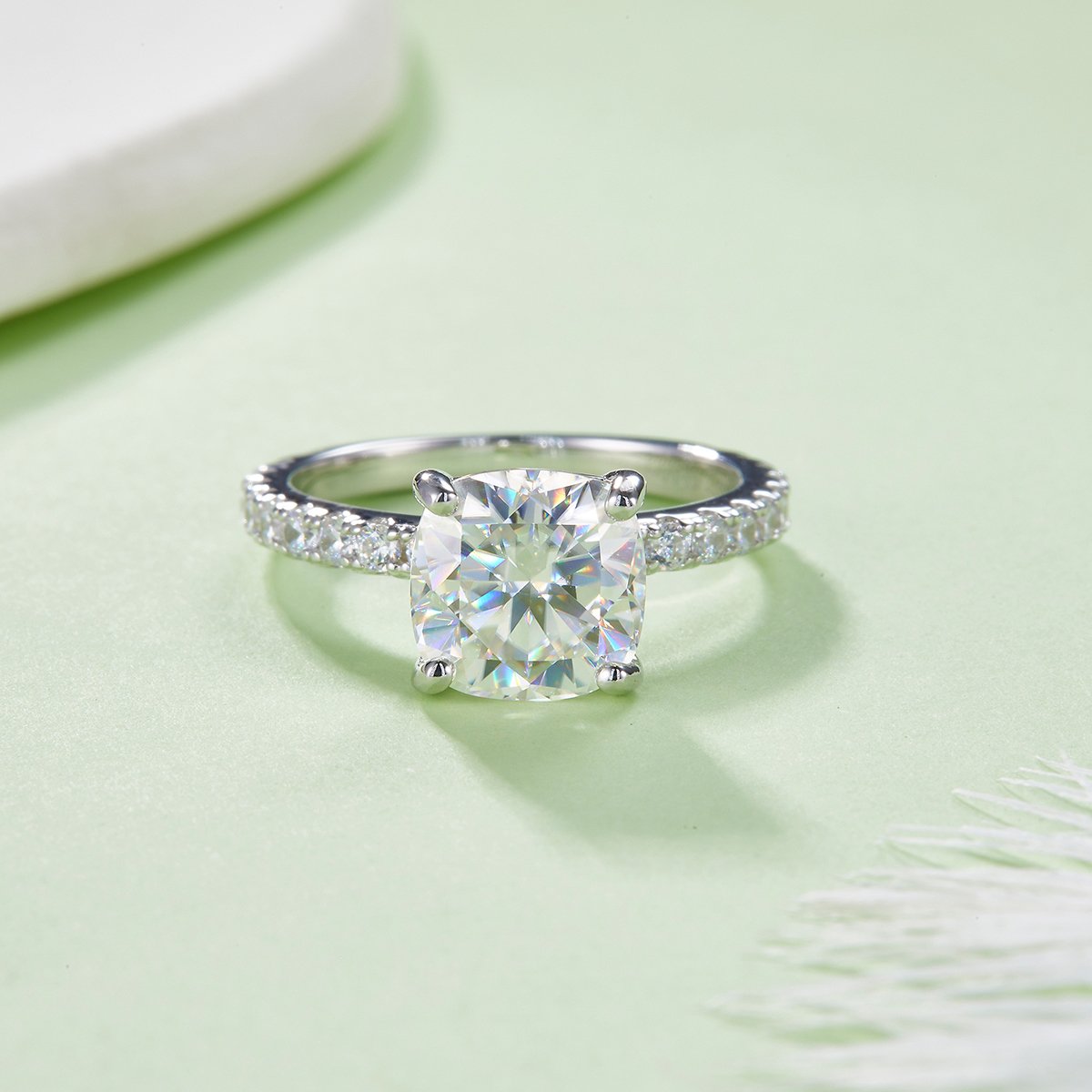Radiant-Cut Pavé Moissanite Solitaire Ring | 3ct DEW 925 Silver - Image 2