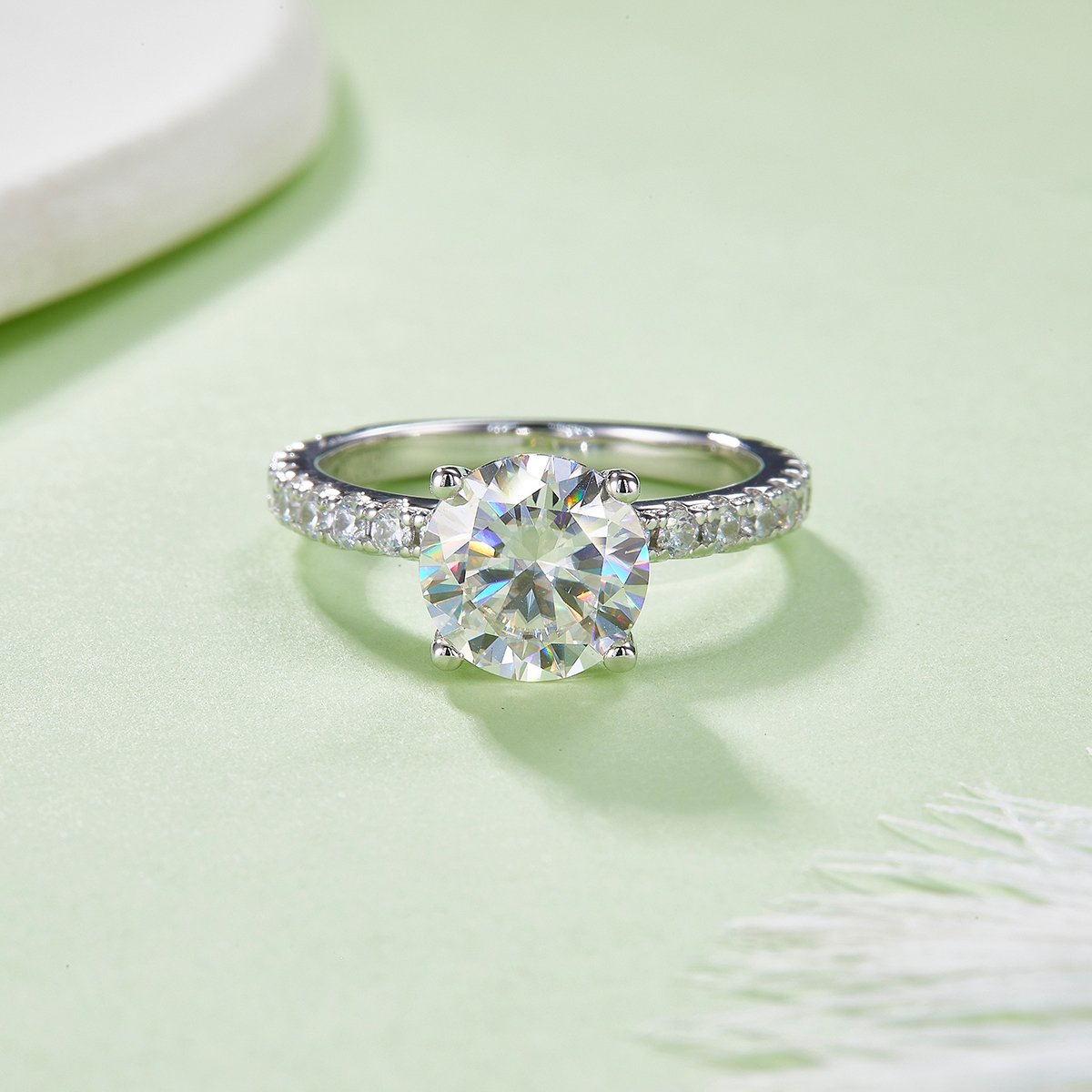 Round Moissanite Pavé Solitaire Ring – 2ct DEW (8mm), Pavé Shoulders - Image 2