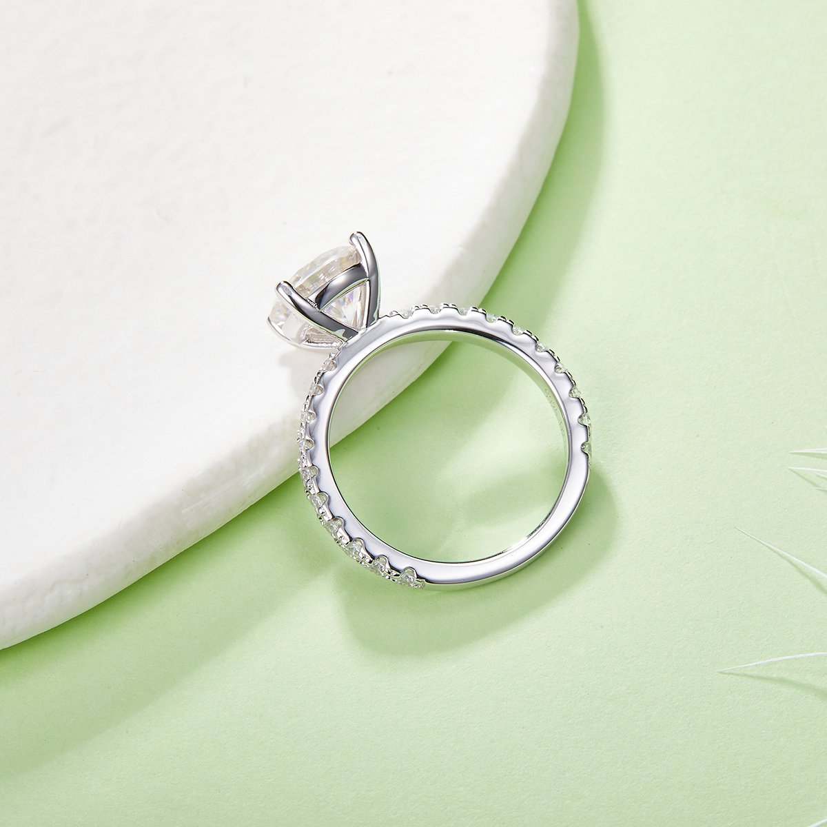 Round Moissanite Pavé Solitaire Ring – 2ct DEW (8mm), Pavé Shoulders - Image 3