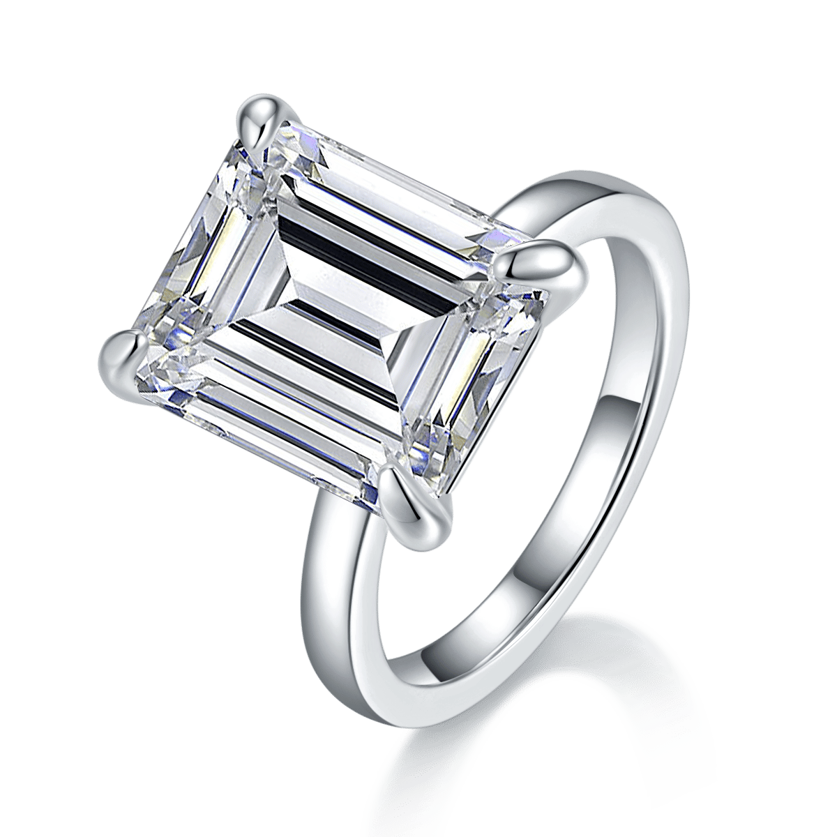 Emerald Cut Moissanite Solitaire Ring – 8ct DEW (12×8mm), White Gold Plated