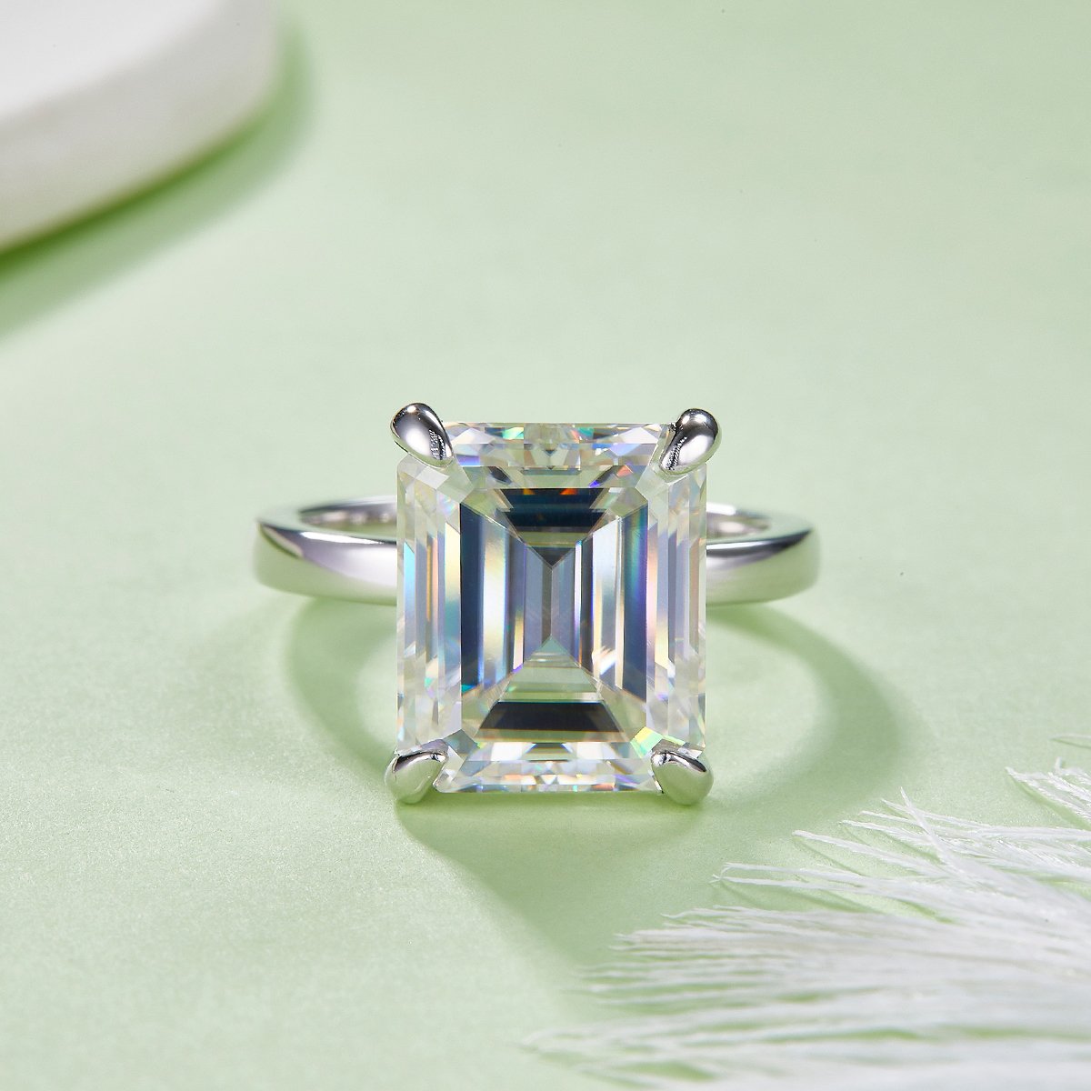 Emerald Cut Moissanite Solitaire Ring – 8ct DEW (12×8mm), White Gold Plated - Image 2