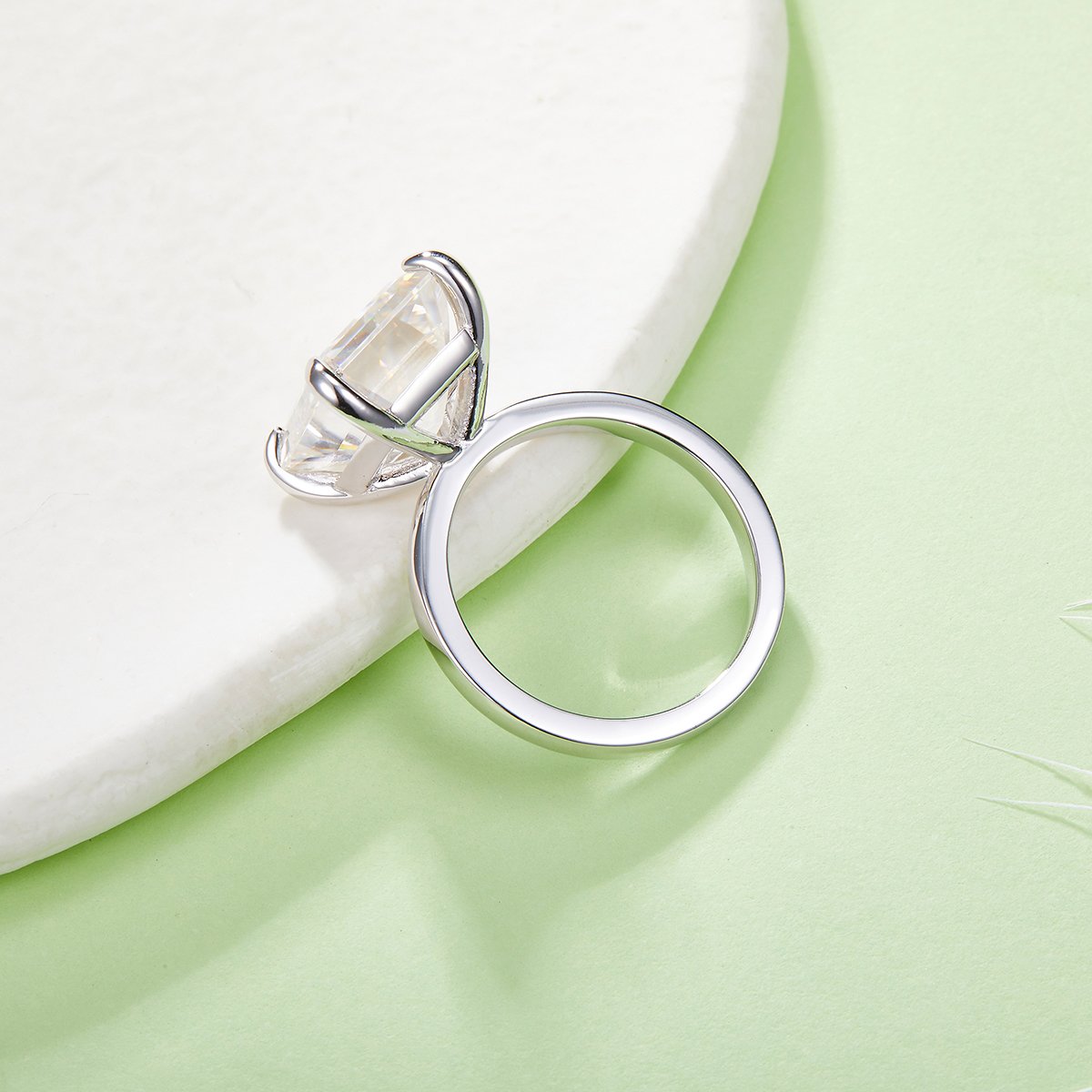 Emerald Cut Moissanite Solitaire Ring – 8ct DEW (12×8mm), White Gold Plated - Image 3