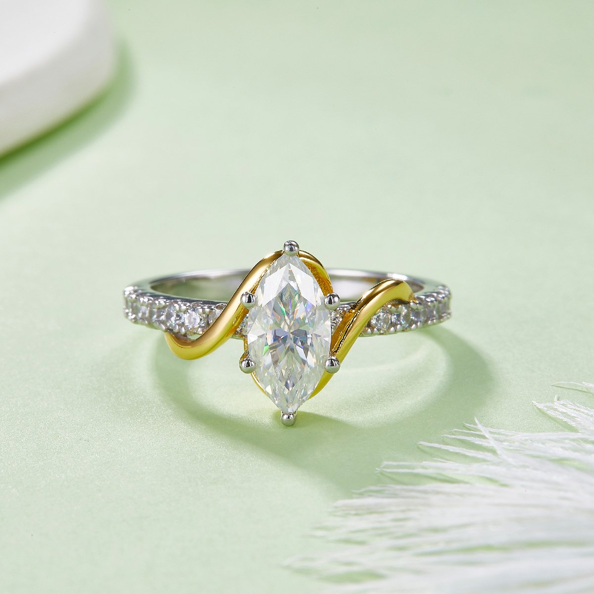 Marquise Moissanite Two-Tone Bypass Ring – 1ct DEW Solitaire - Image 2