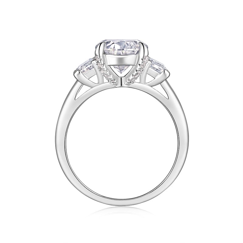3ct Round Moissanite Three-Stone Ring with Emerald-Cut Sides - Image 3