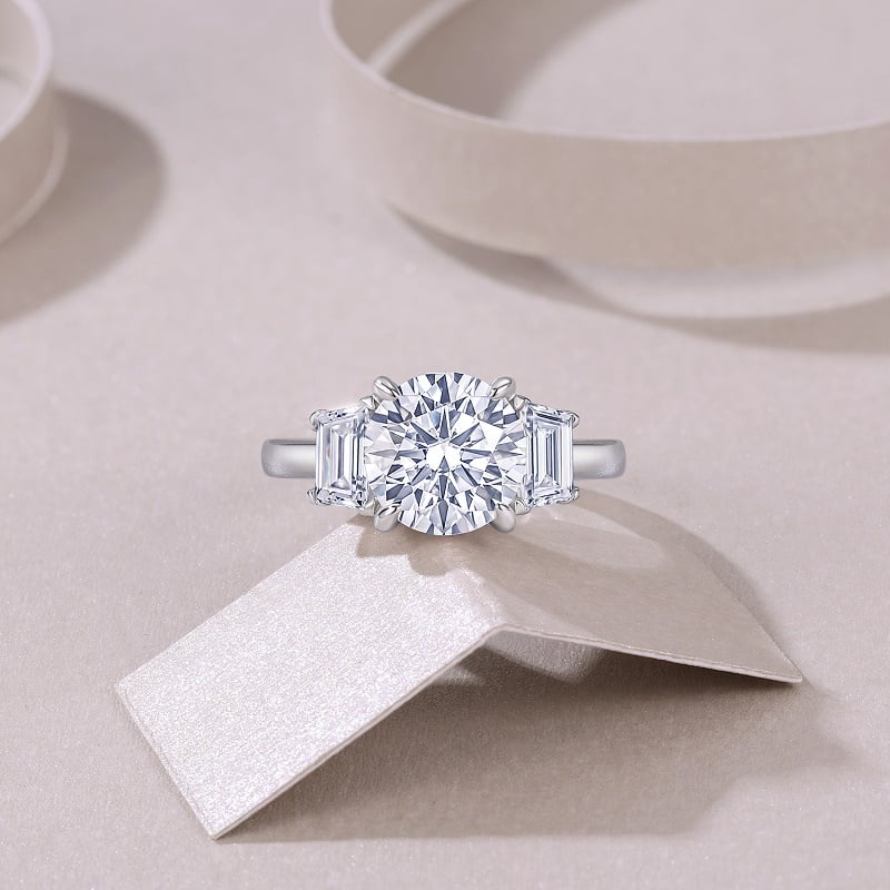 3ct Round Moissanite Three-Stone Ring with Emerald-Cut Sides - Image 4
