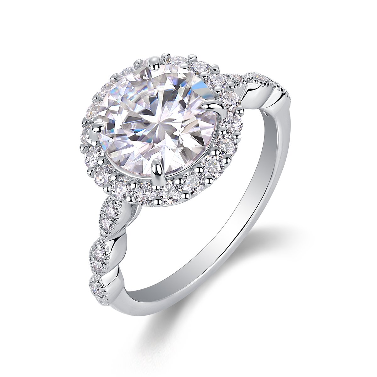 3 CT Round Moissanite Halo Ring | 9.5mm DEW Pavé Sterling Silver
