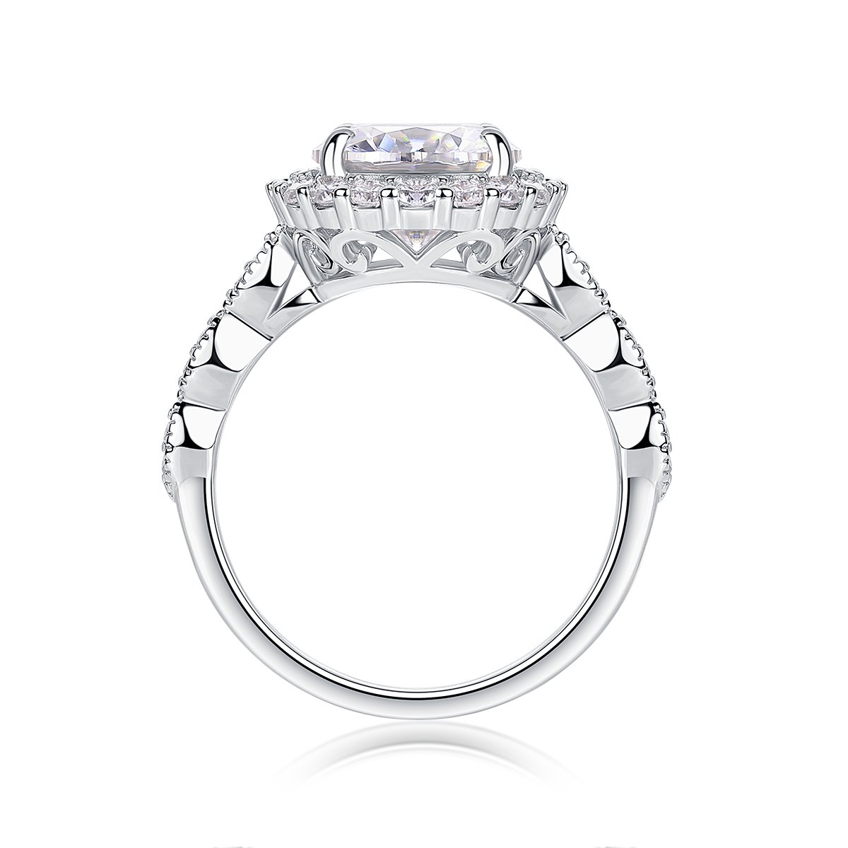 3 CT Round Moissanite Halo Ring | 9.5mm DEW Pavé Sterling Silver - Image 2