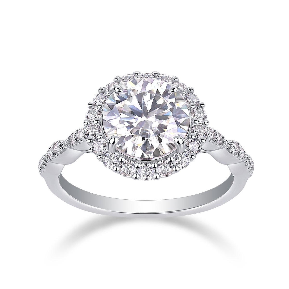 3 CT Round Moissanite Halo Ring | 9.5mm DEW Pavé Sterling Silver - Image 3