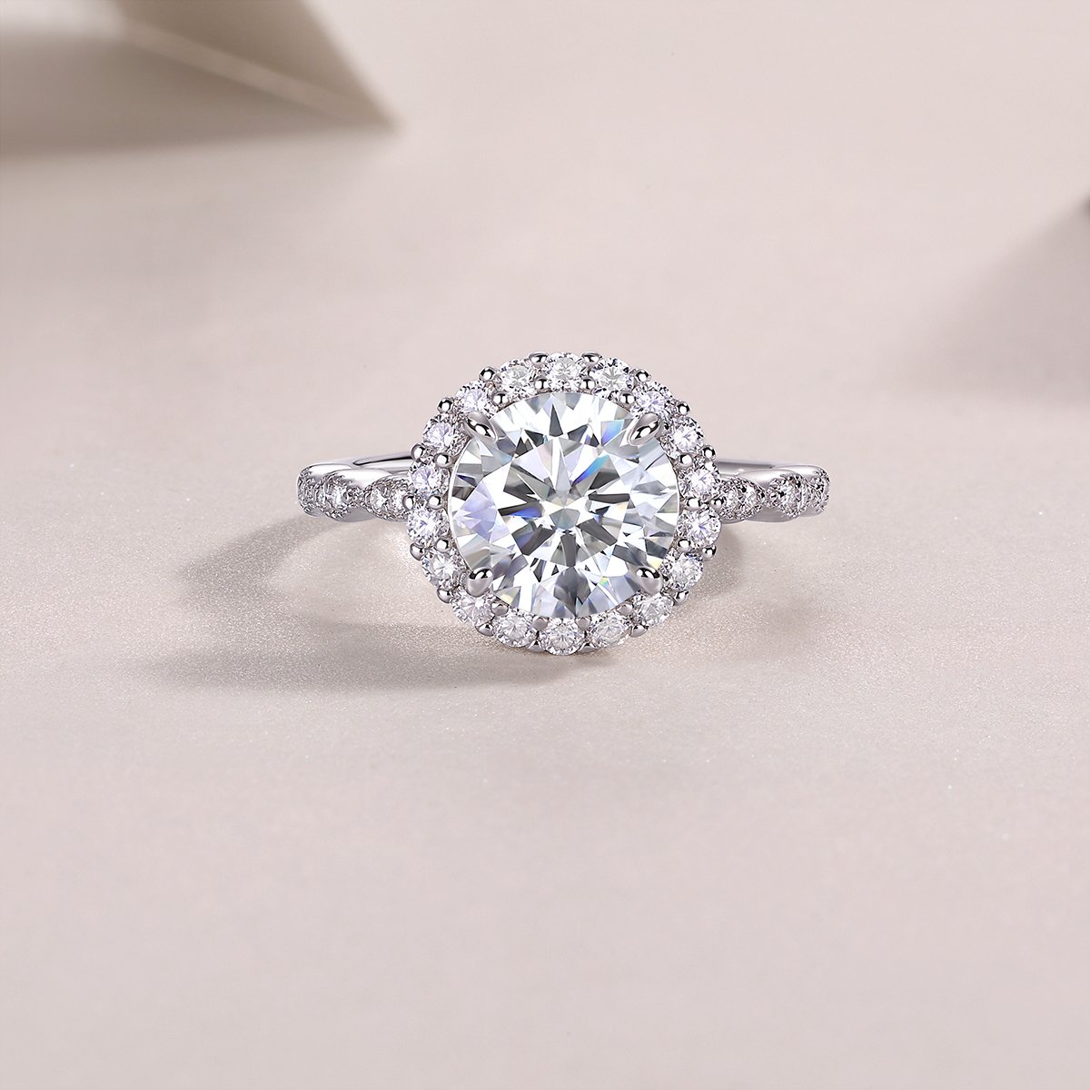 3 CT Round Moissanite Halo Ring | 9.5mm DEW Pavé Sterling Silver - Image 4