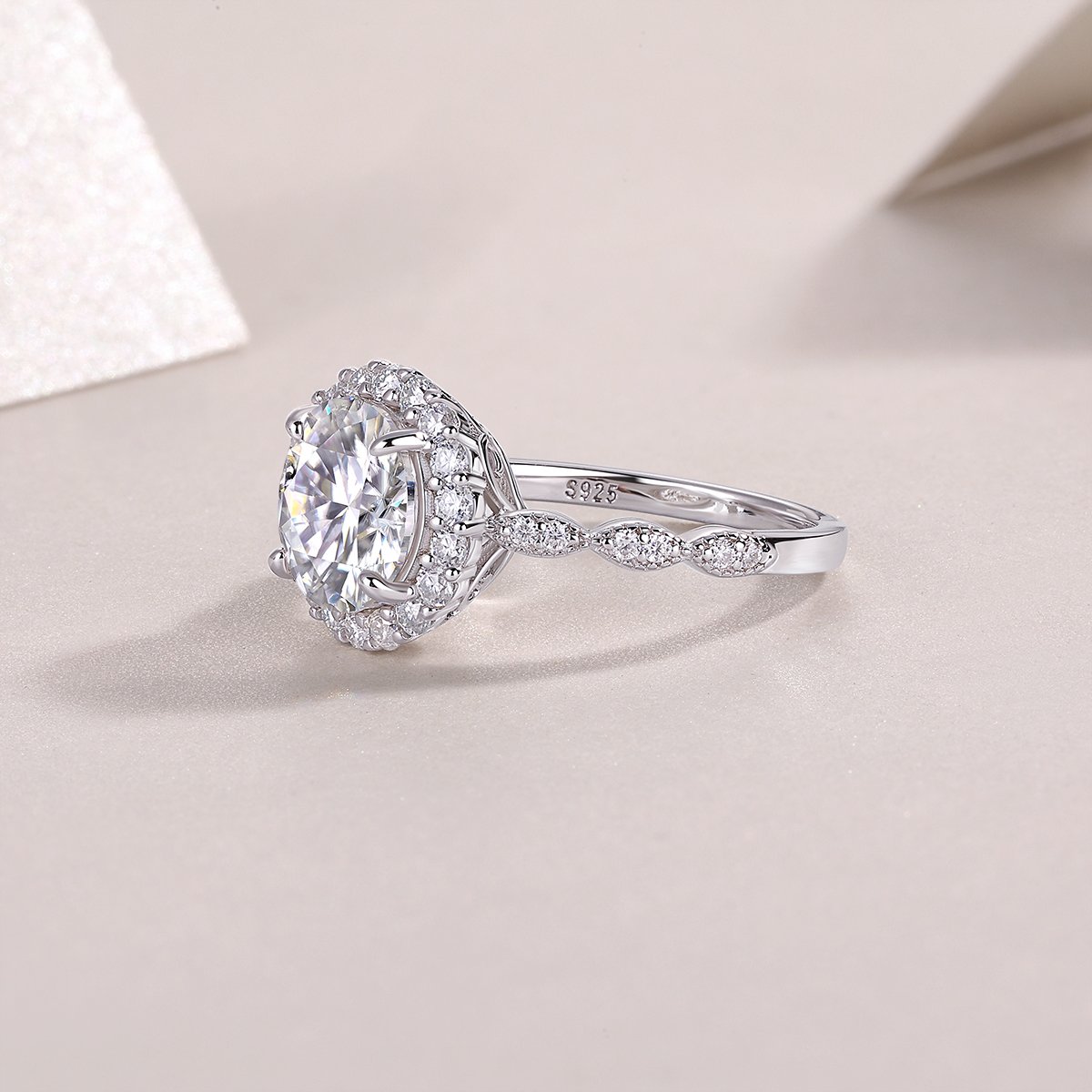 3 CT Round Moissanite Halo Ring | 9.5mm DEW Pavé Sterling Silver - Image 5