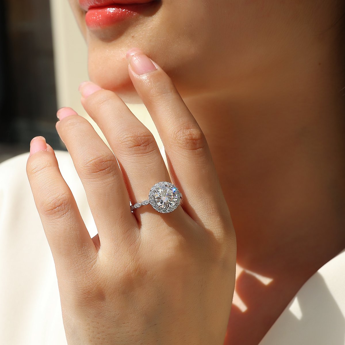 3 CT Round Moissanite Halo Ring | 9.5mm DEW Pavé Sterling Silver - Image 6