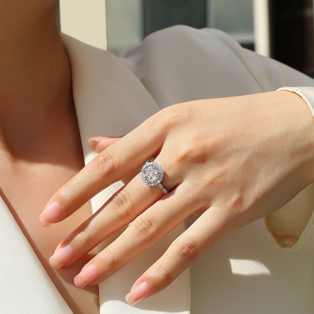 3 CT Round Moissanite Halo Ring | 9.5mm DEW Pavé Sterling Silver - Image 7