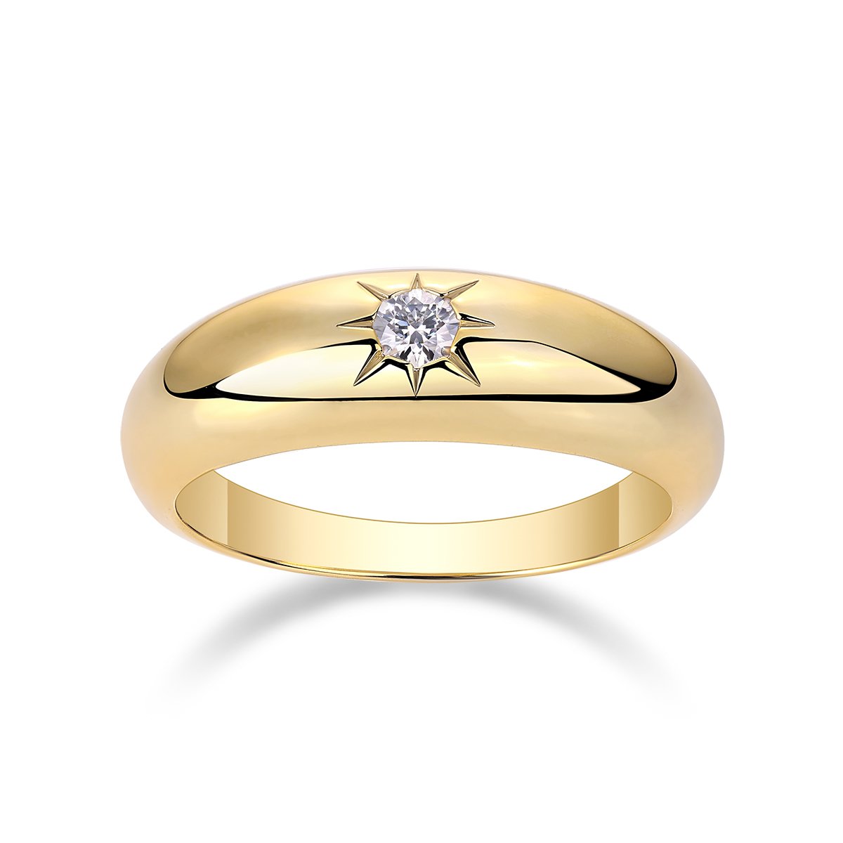 Star-Set Round Moissanite Dome Ring in 18K Yellow Gold - Image 4
