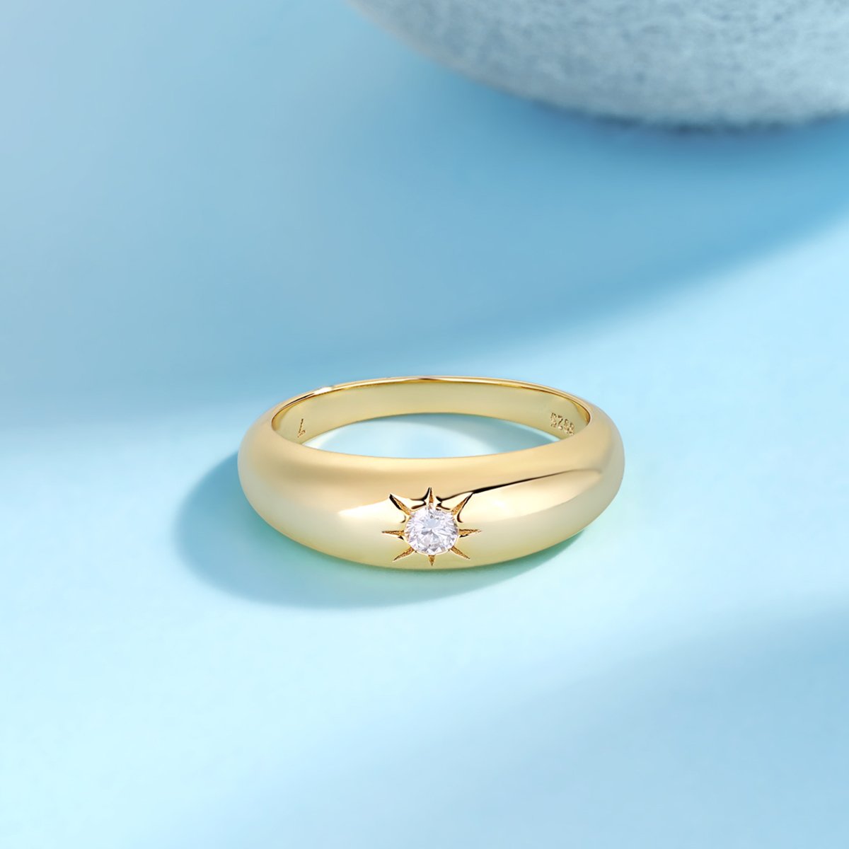 Star-Set Round Moissanite Dome Ring in 18K Yellow Gold - Image 5