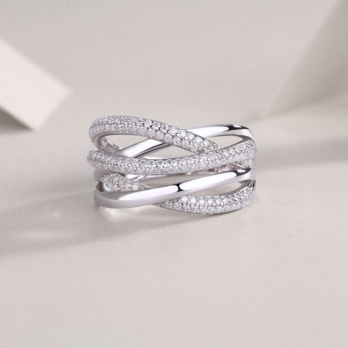 Woven Crossover Pavé Moissanite Statement Ring - Image 6