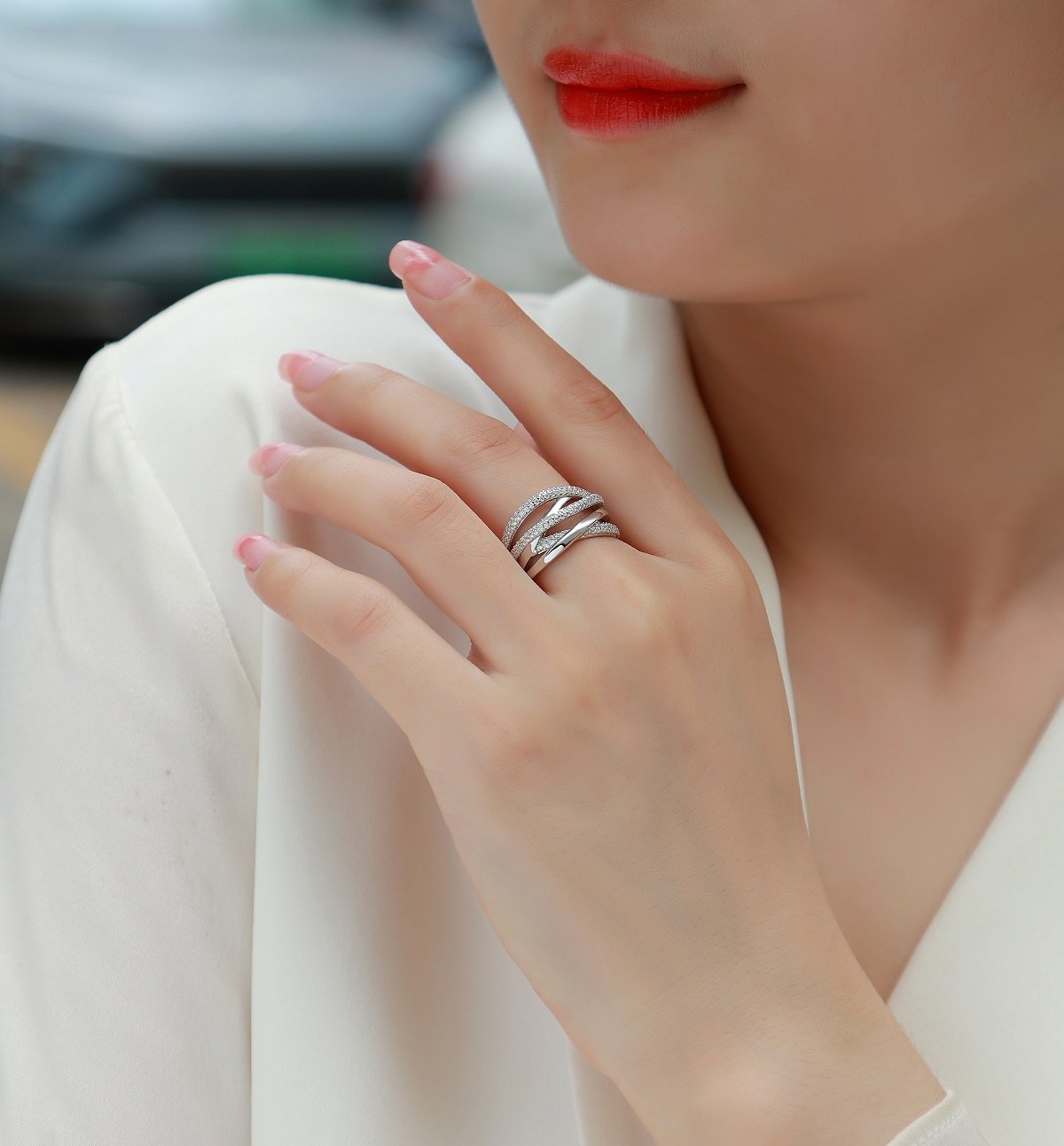 Woven Crossover Pavé Moissanite Statement Ring - Image 7