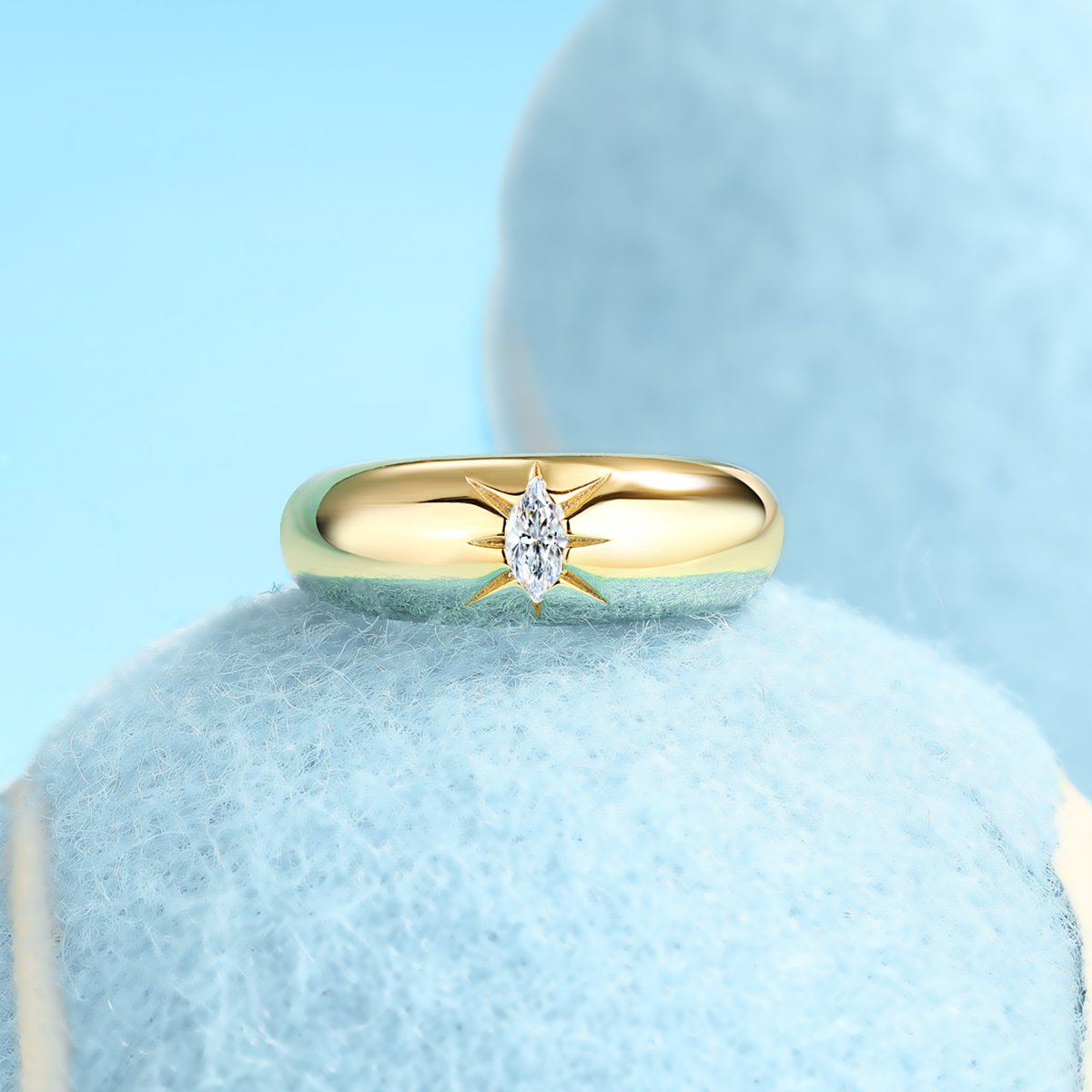Marquise Moissanite Starburst Dome Ring - Image 5