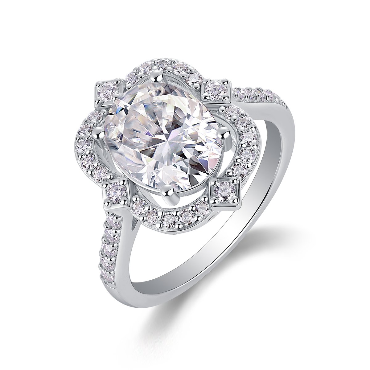 3 CT Oval Moissanite Floral Halo Ring