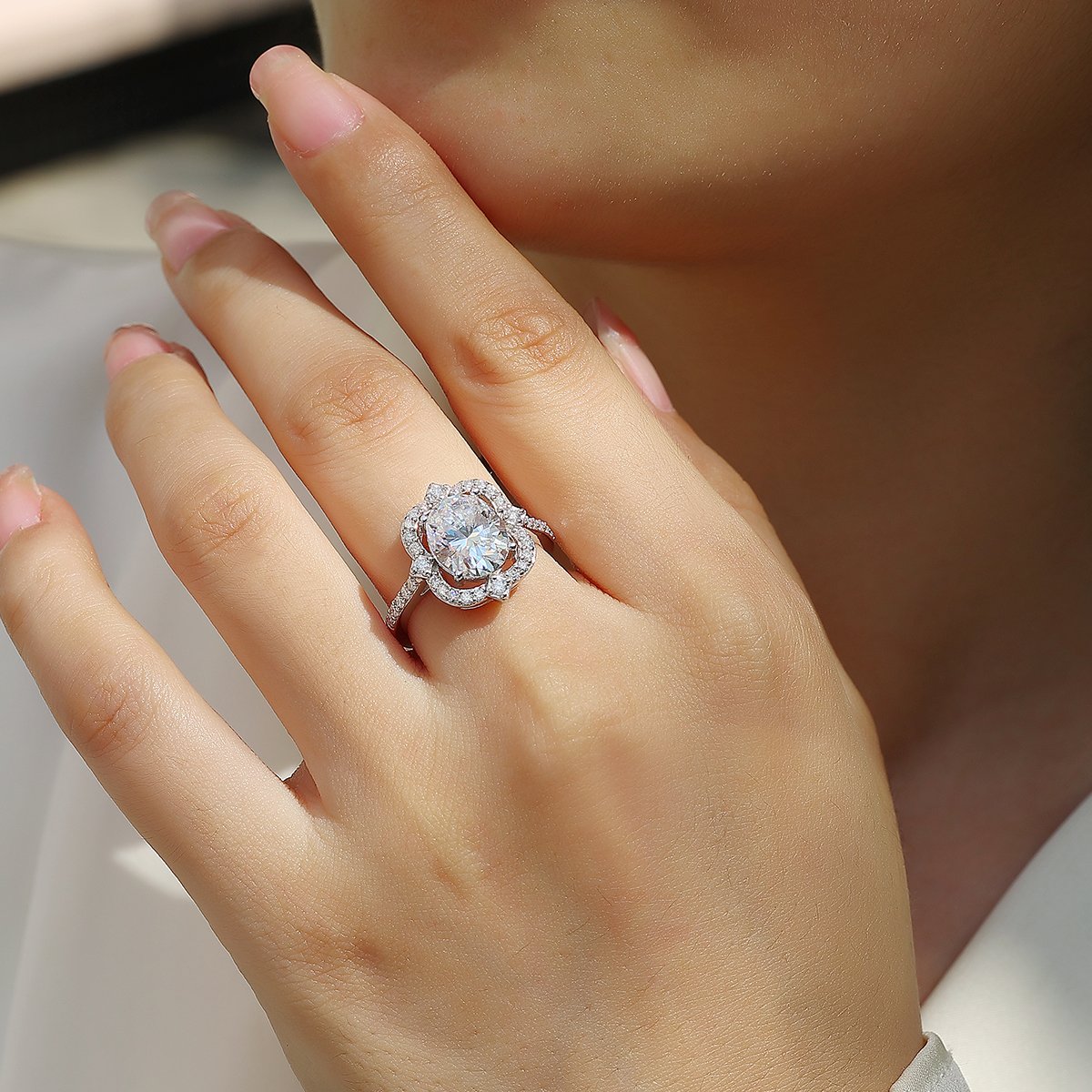 3 CT Oval Moissanite Floral Halo Ring - Image 6