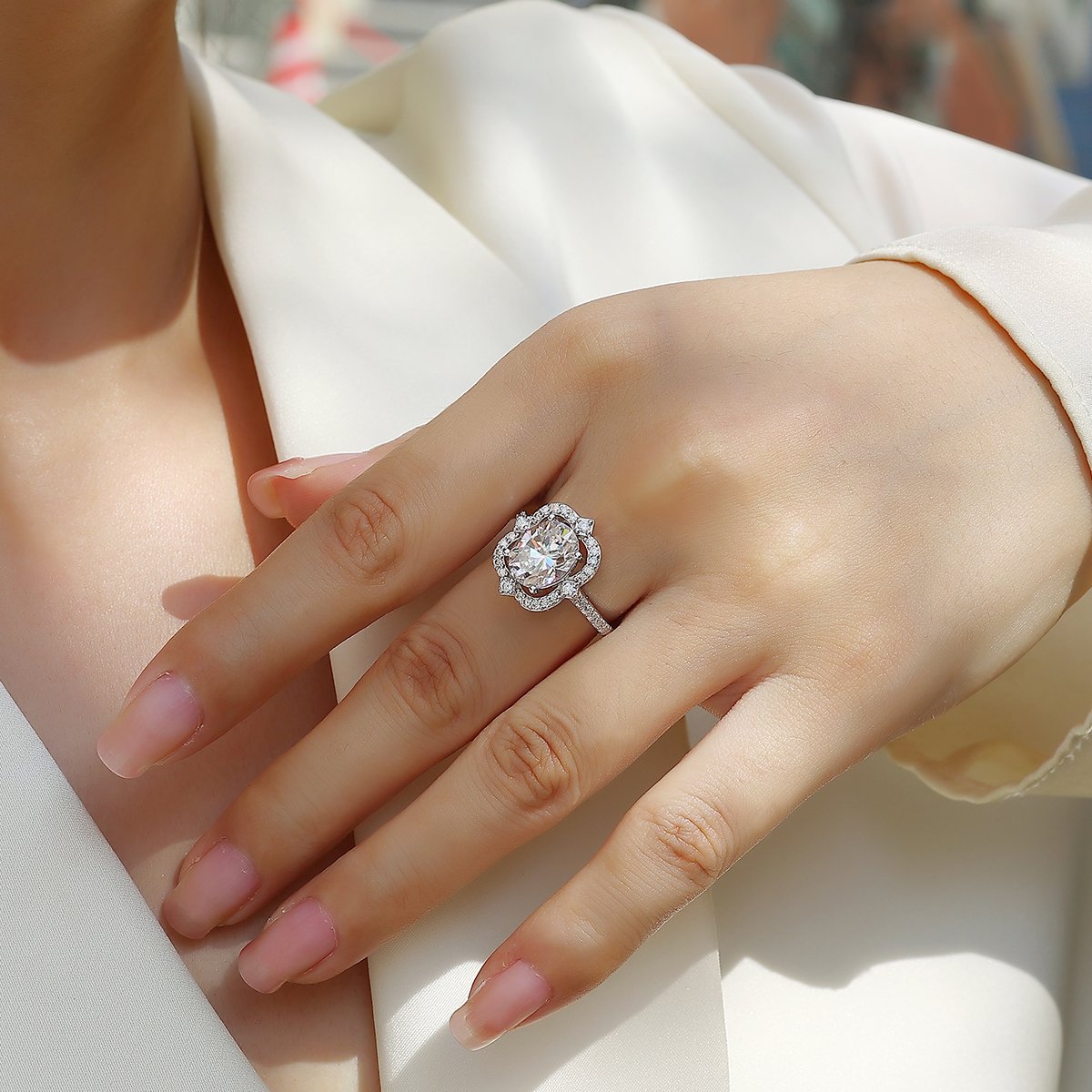 3 CT Oval Moissanite Floral Halo Ring - Image 7
