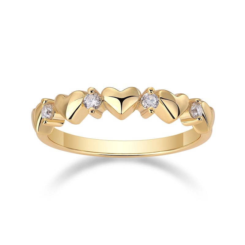 Dainty Heart Moissanite Ring – 18K Yellow Gold Plated 925 Silver Stacking Band - Image 5