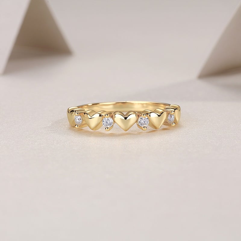 Dainty Heart Moissanite Ring – 18K Yellow Gold Plated 925 Silver Stacking Band - Image 6