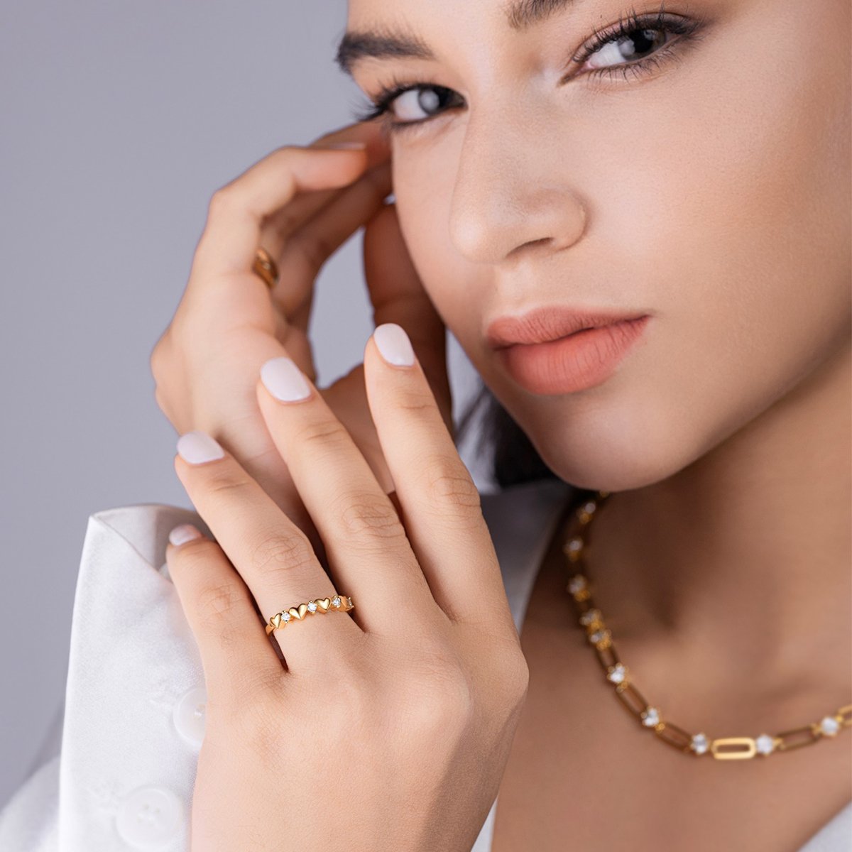 Dainty Heart Moissanite Ring – 18K Yellow Gold Plated 925 Silver Stacking Band - Image 8