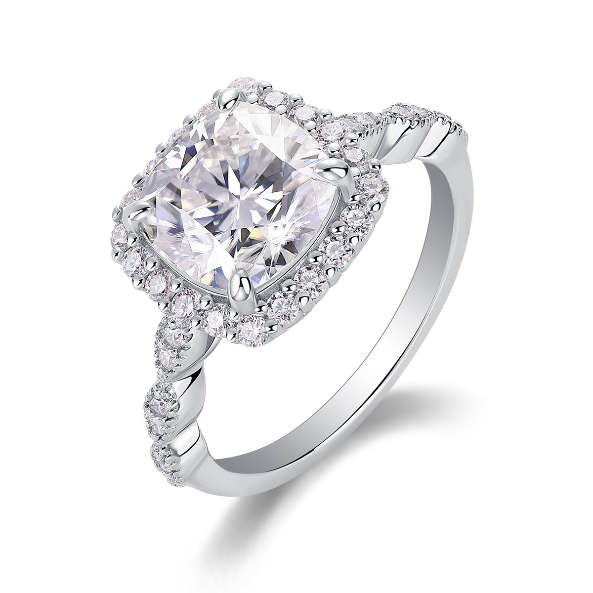 3ct Cushion-Cut Moissanite Halo Ring | Twisted Pavé Band