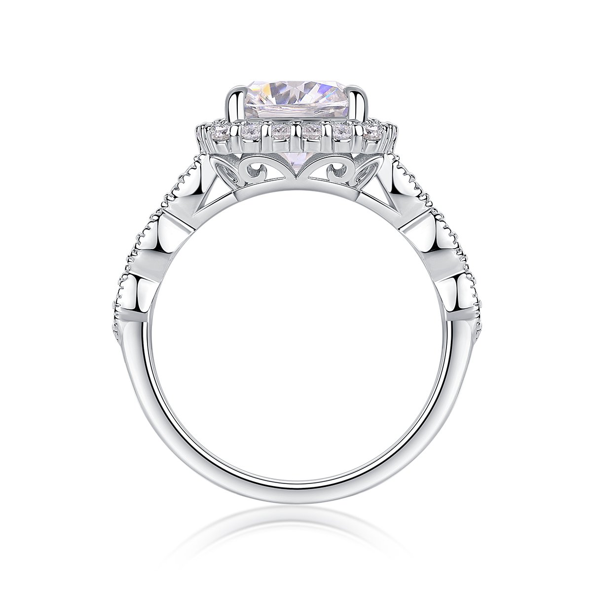 3ct Cushion-Cut Moissanite Halo Ring | Twisted Pavé Band - Image 2