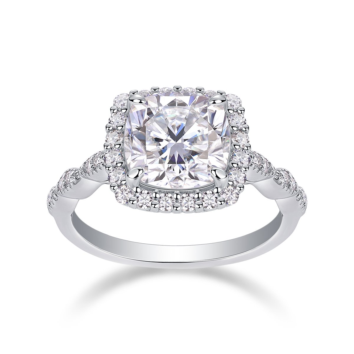 3ct Cushion-Cut Moissanite Halo Ring | Twisted Pavé Band - Image 3