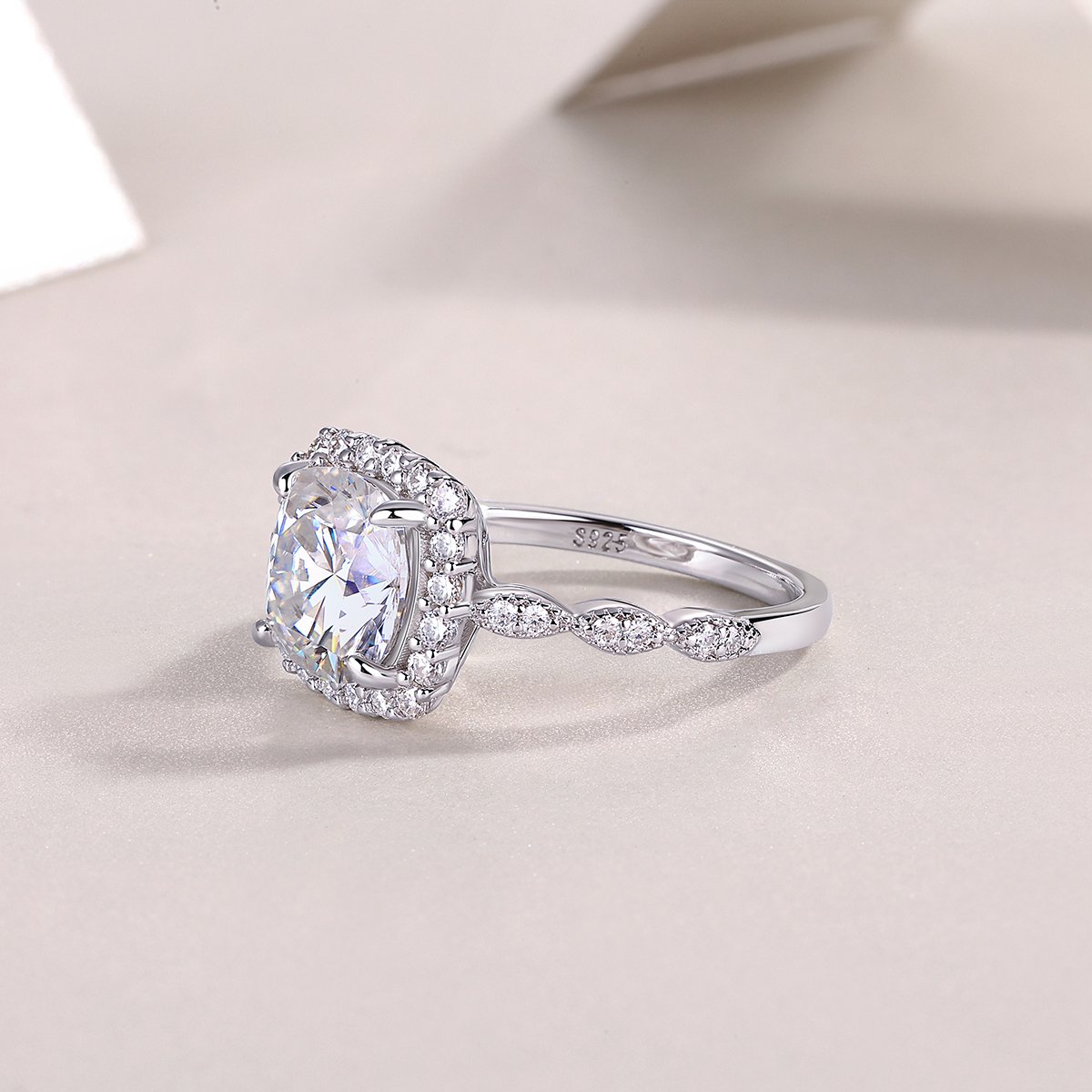 3ct Cushion-Cut Moissanite Halo Ring | Twisted Pavé Band - Image 5