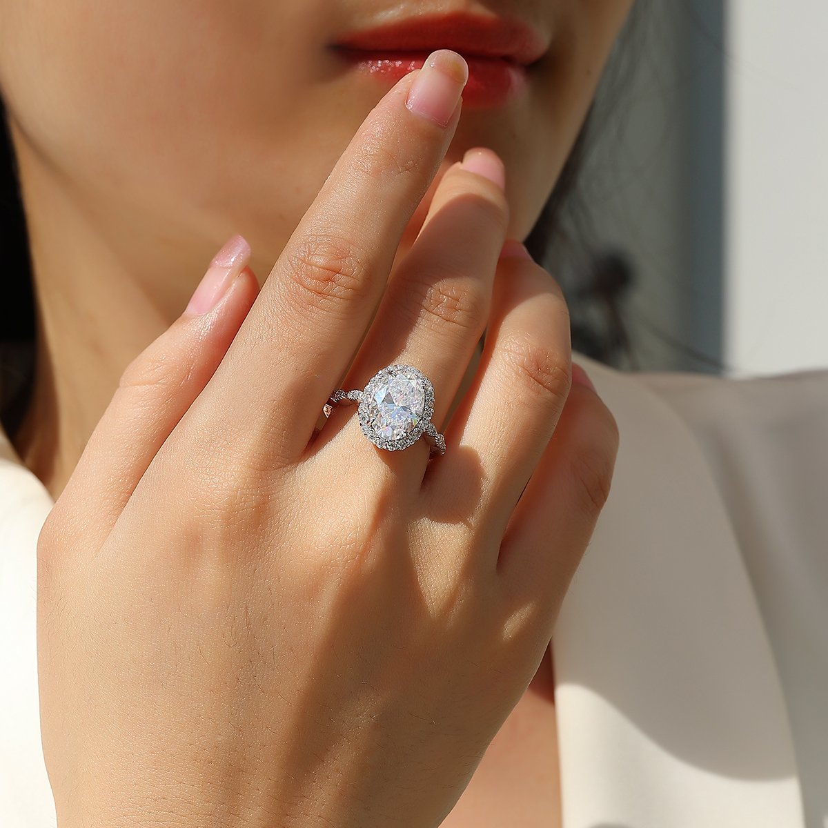 4.5ct Oval Moissanite Halo Twisted-Shank Ring - Image 6