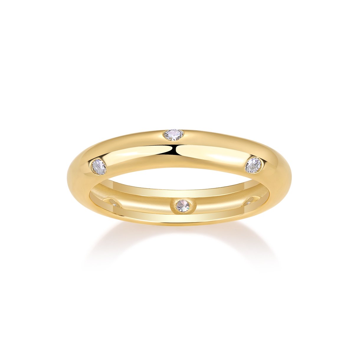 Domed Yellow Gold Band with Scattered Flush-Set Moissanite - Image 4
